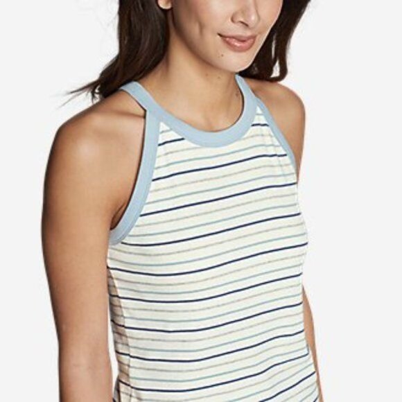 Eddie Bauer Favorite Sleeveless Halter Tank Top in White/Blue/Gray - Sz  XXL - Picture 5 of 6
